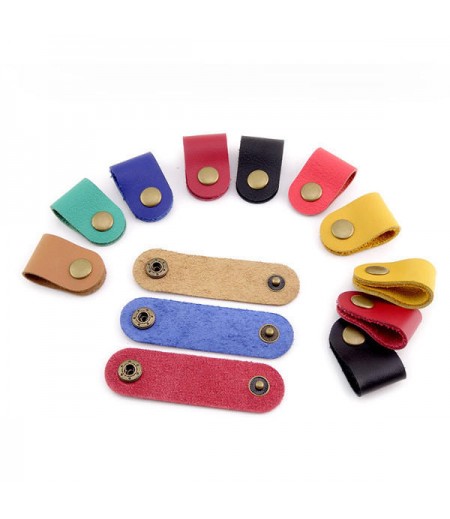 Soft Leather Snap Fastener Earphone Wire USB Cable Organizer Bobbin Winder