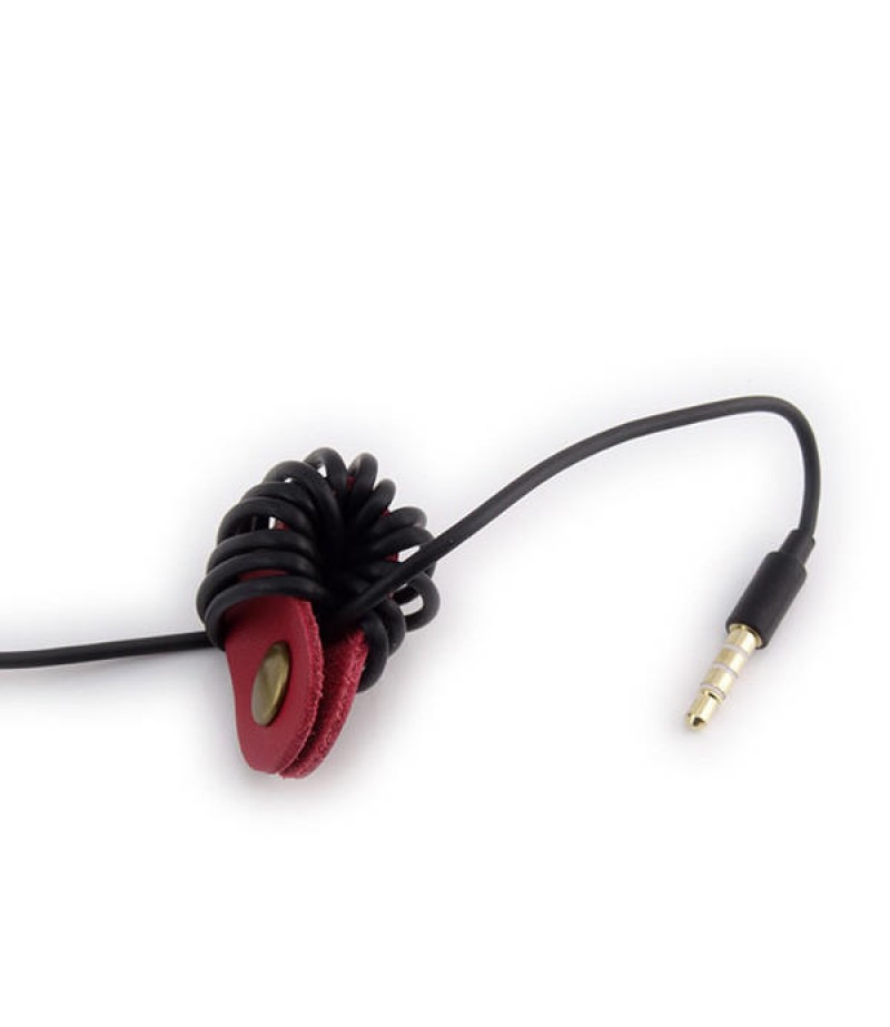 Soft Leather Snap Fastener Earphone Wire USB Cable Organizer Bobbin Winder