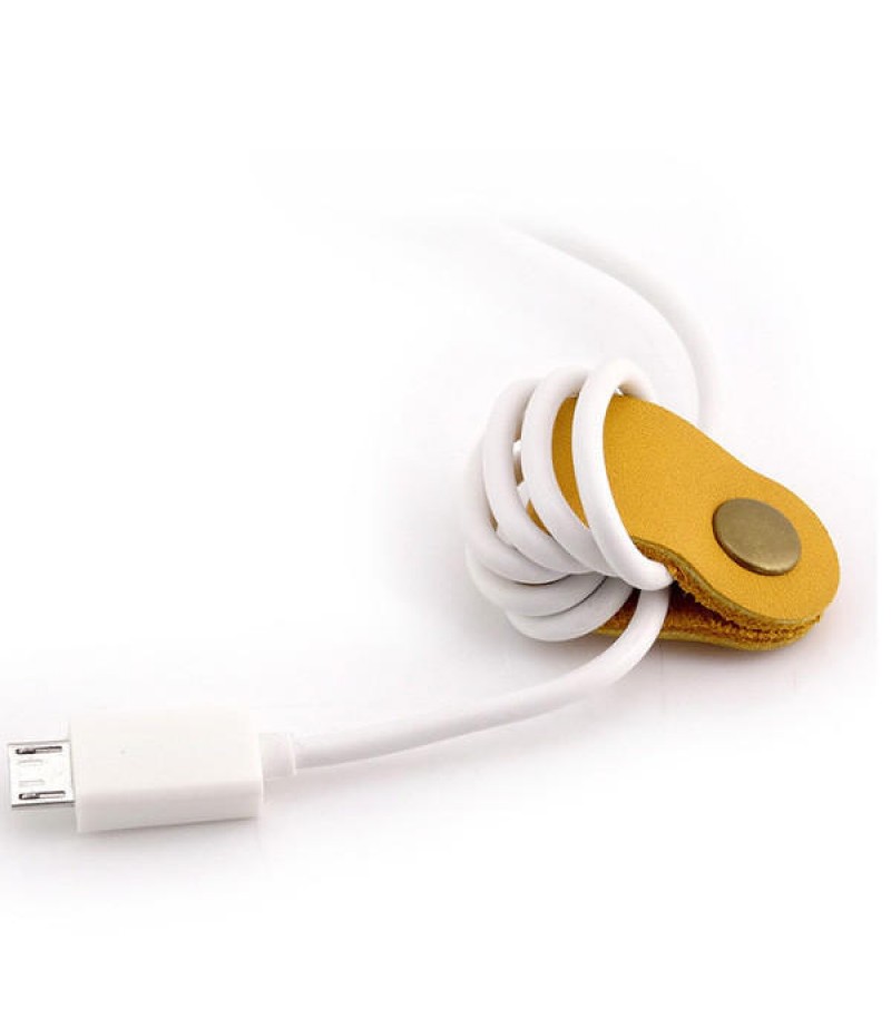 Soft Leather Snap Fastener Earphone Wire USB Cable Organizer Bobbin Winder