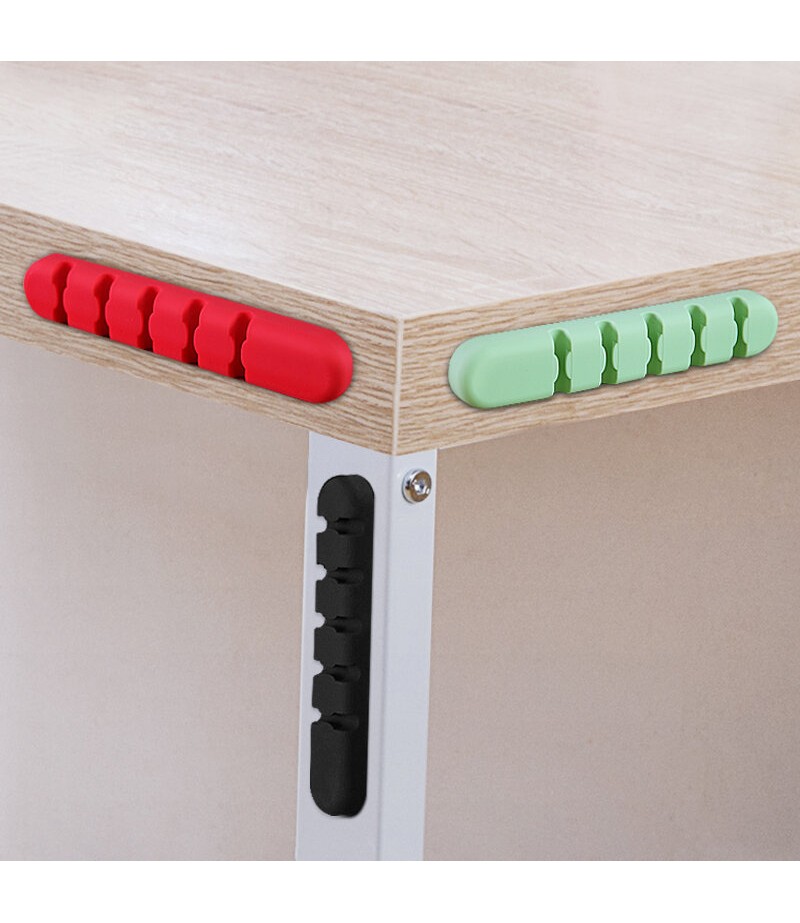  5-Channel Silicone Wire Clip Holder Earphone USB Cable Cord Winder Wrap Cable Organizer Management - Red