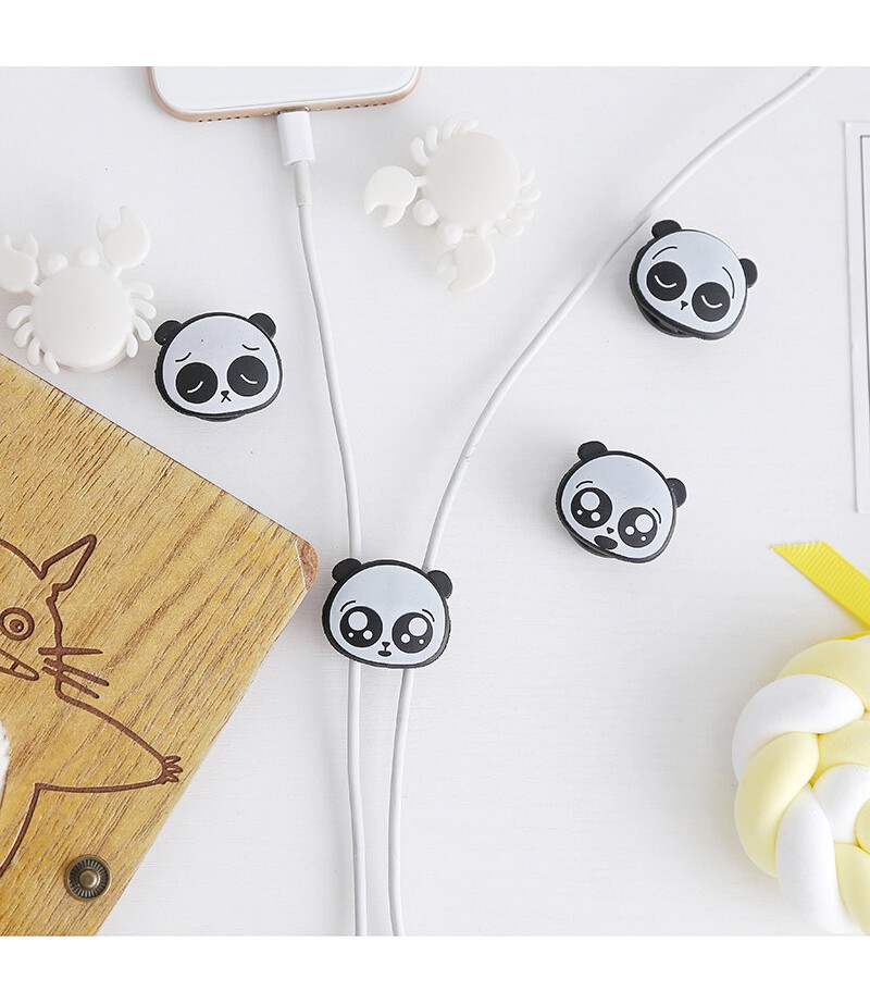 2Pcs Cute Mini Panda Pattern Multi-function Two-way Winding Desktop Tidy Management Cable Organizer Winder for iPhone X XS Huawe