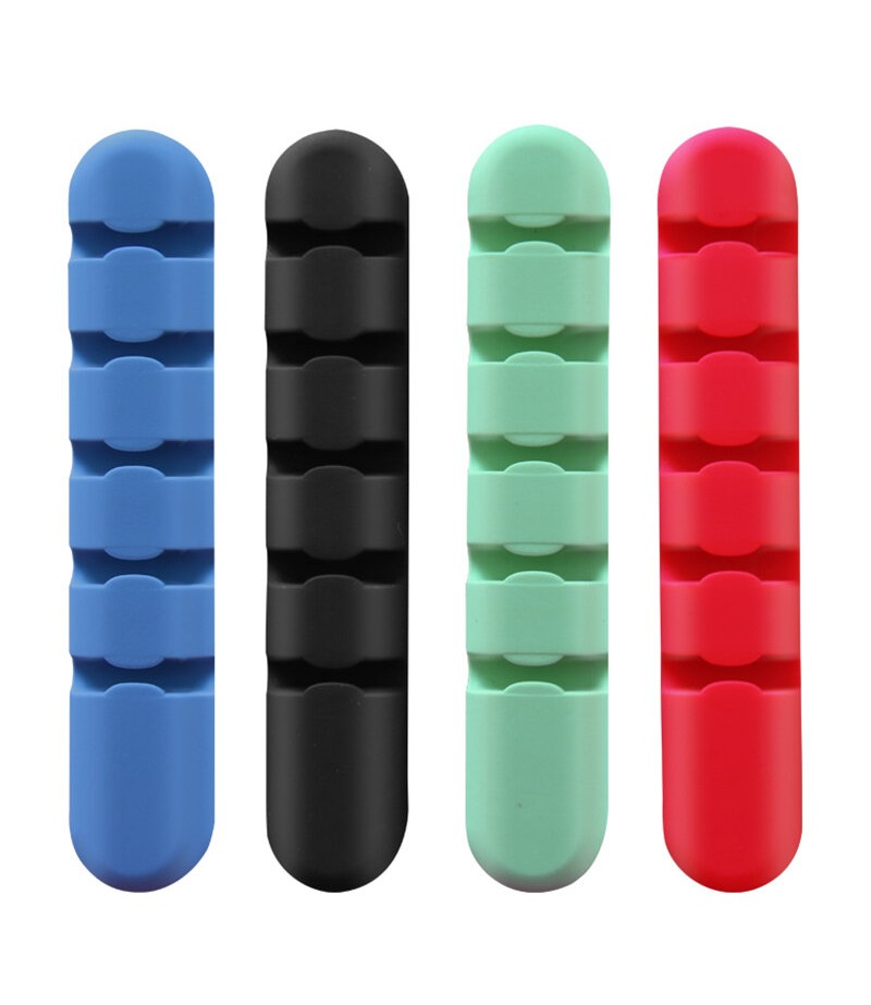  5-Channel Silicone Wire Clip Holder Earphone USB Cable Cord Winder Wrap Cable Organizer Management - Red