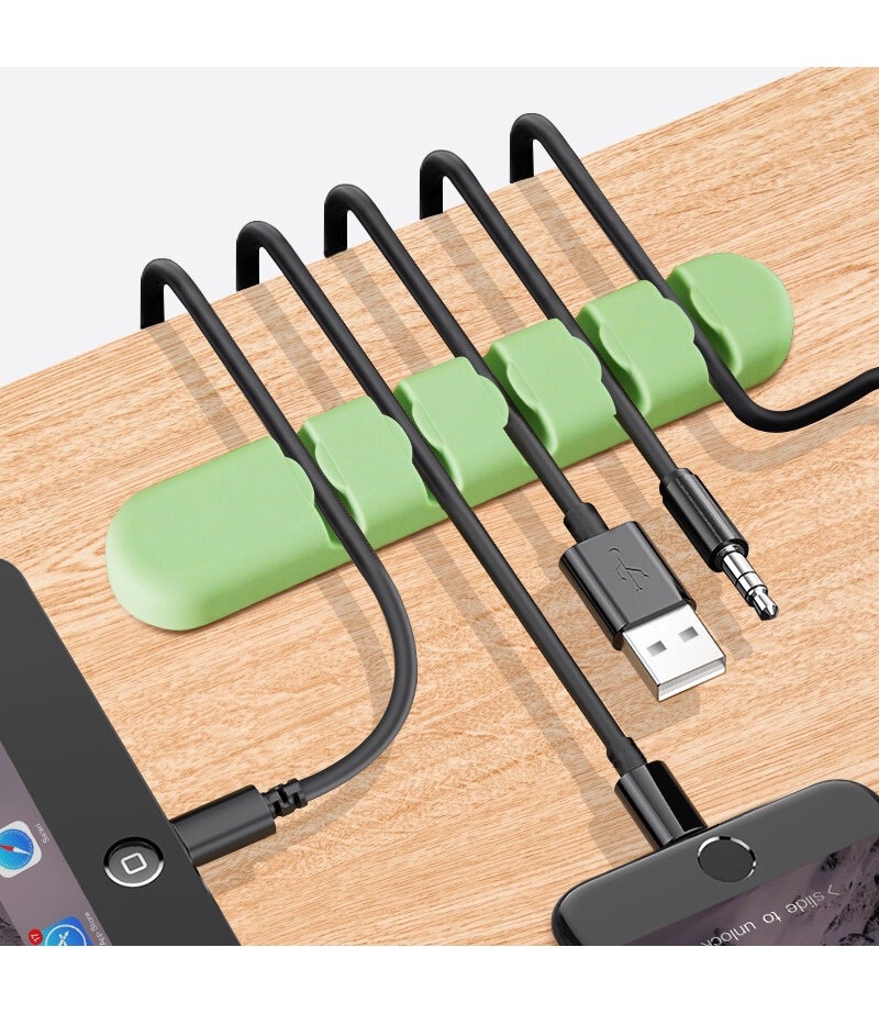  5-Channel Silicone Wire Clip Holder Earphone USB Cable Cord Winder Wrap Cable Organizer Management - Red