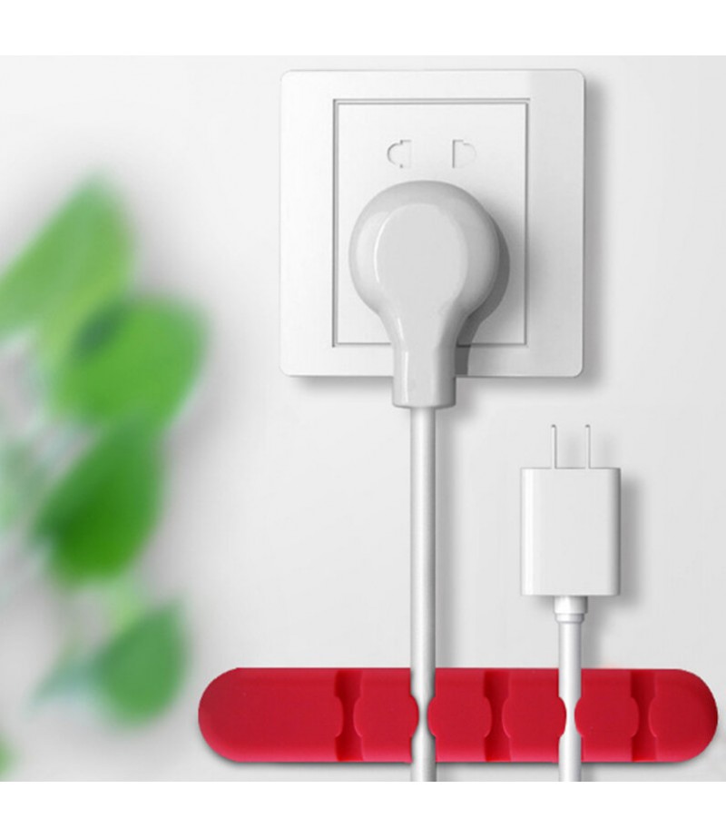  5-Channel Silicone Wire Clip Holder Earphone USB Cable Cord Winder Wrap Cable Organizer Management - Red