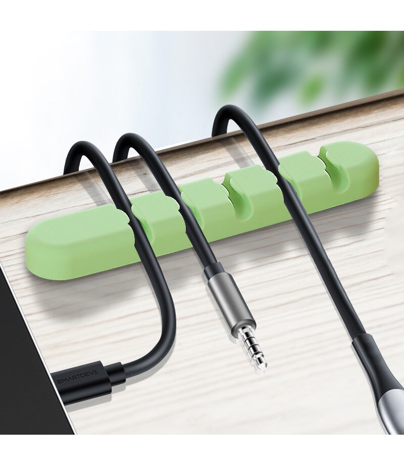  5-Channel Silicone Wire Clip Holder Earphone USB Cable Cord Winder Wrap Cable Organizer Management - Red