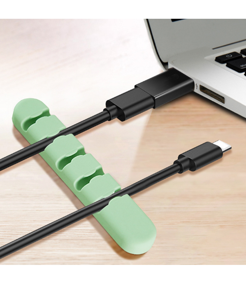  5-Channel Silicone Wire Clip Holder Earphone USB Cable Cord Winder Wrap Cable Organizer Management - Red