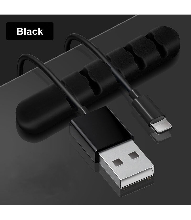  5-Channel Silicone Wire Clip Holder Earphone USB Cable Cord Winder Wrap Cable Organizer Management - Red