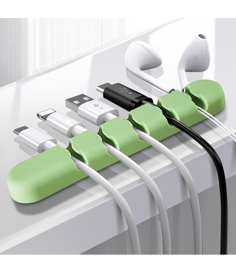  5-Channel Silicone Wire Clip Holder Earphone USB Cable Cord Winder Wrap Cable Organizer Management - Red