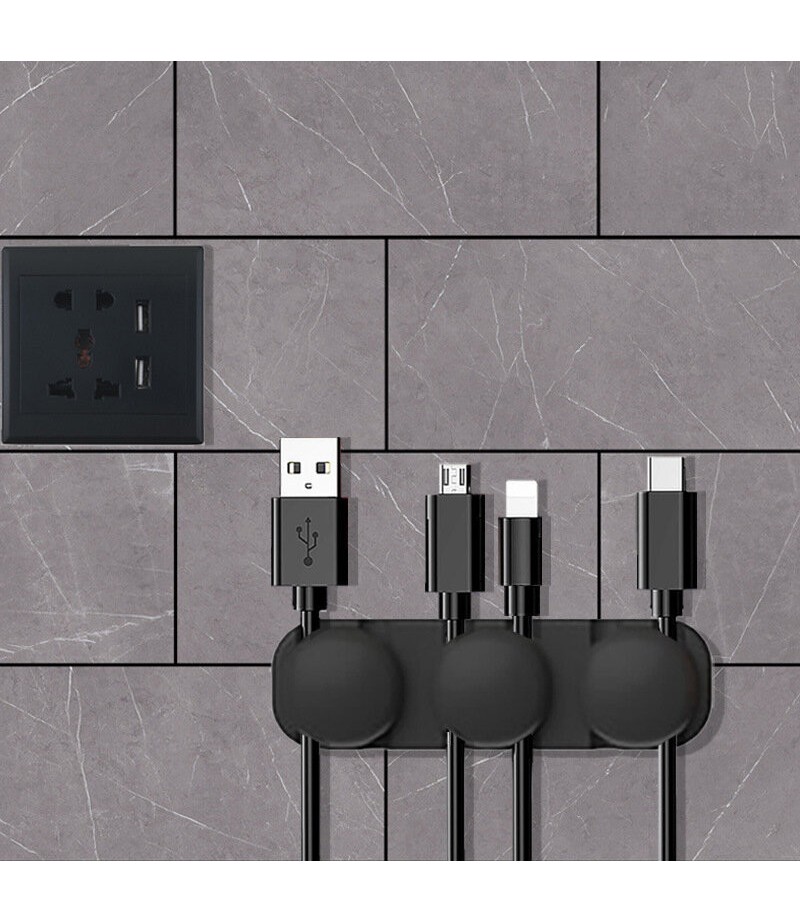 Silicone Cable Organizer Desktop Self-adhesive Organizer - Black 004