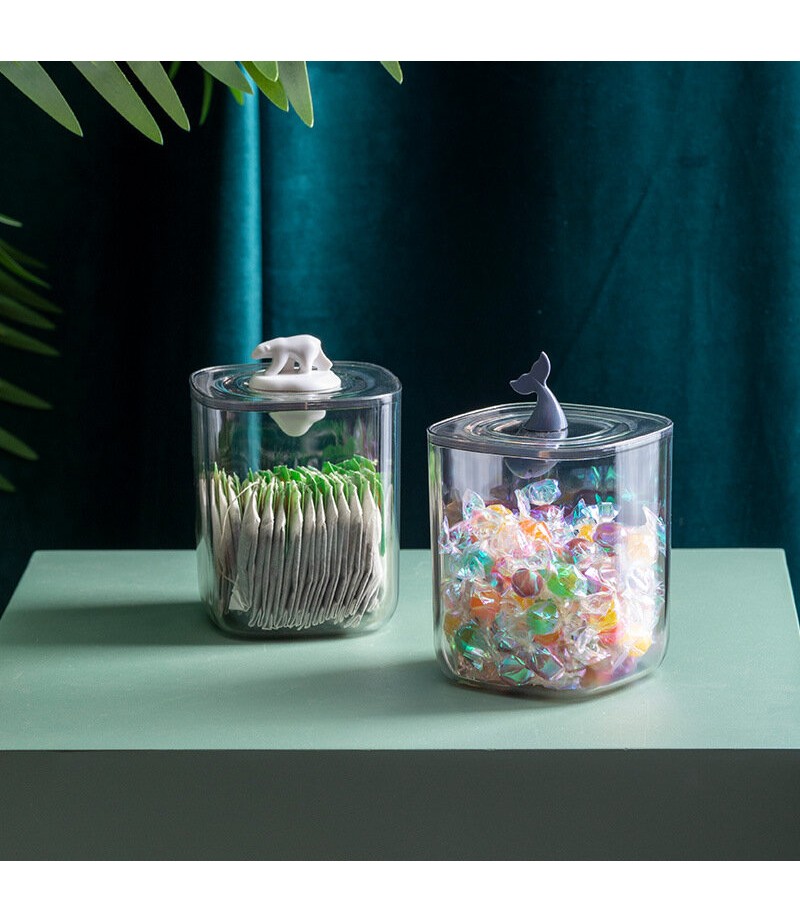 Creative Animal Pattern Dustproof Transparent Cotton Pads Swabs Sweets Desktop Organizer Storage Box Bottle - 001