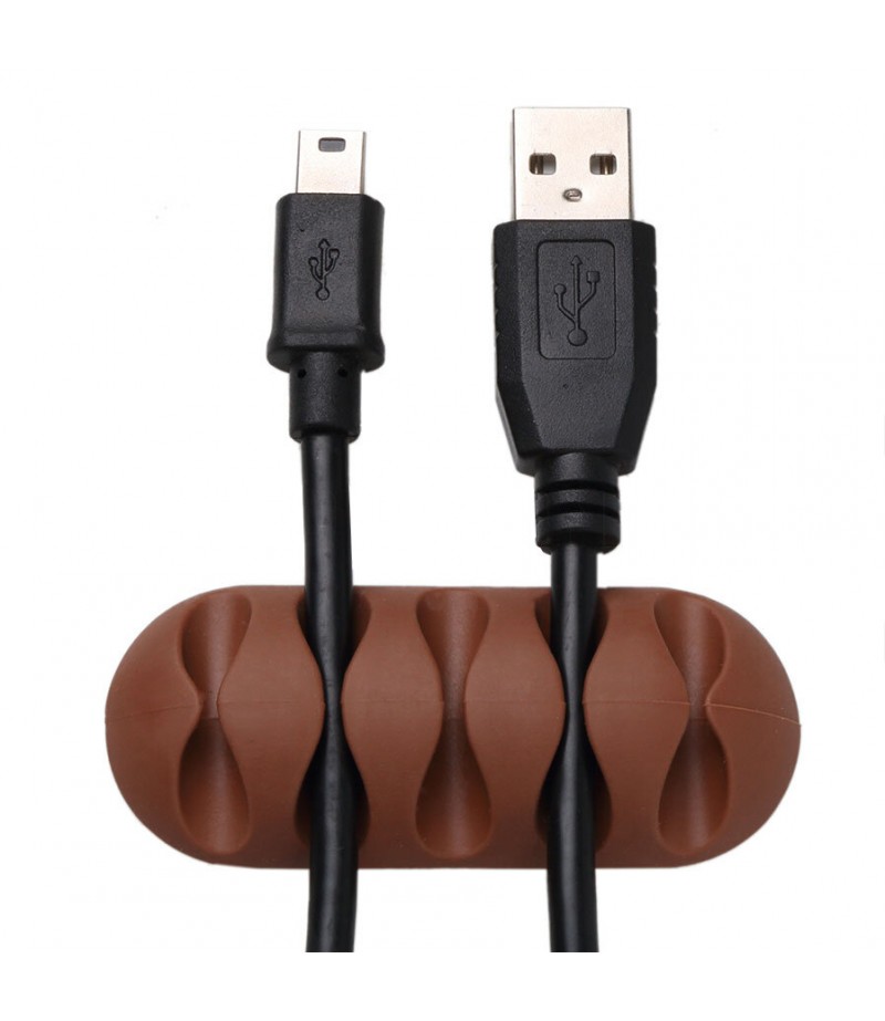  5-Channel TPR Sticky Earphone USB Cable Cord Winder Wrap Desktop Cable Organizer Wire Management Holder - White