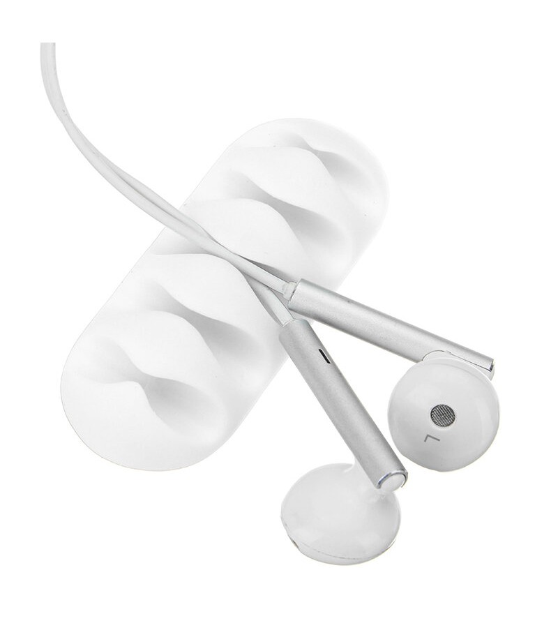  5-Channel TPR Sticky Earphone USB Cable Cord Winder Wrap Desktop Cable Organizer Wire Management Holder - White