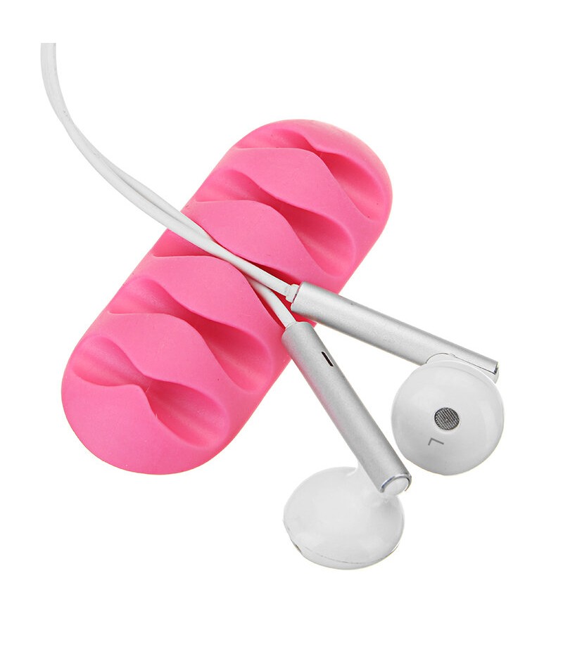  5-Channel TPR Sticky Earphone USB Cable Cord Winder Wrap Desktop Cable Organizer Wire Management Holder - White