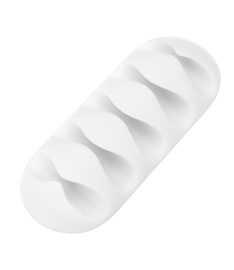  5-Channel TPR Sticky Earphone USB Cable Cord Winder Wrap Desktop Cable Organizer Wire Management Holder - White