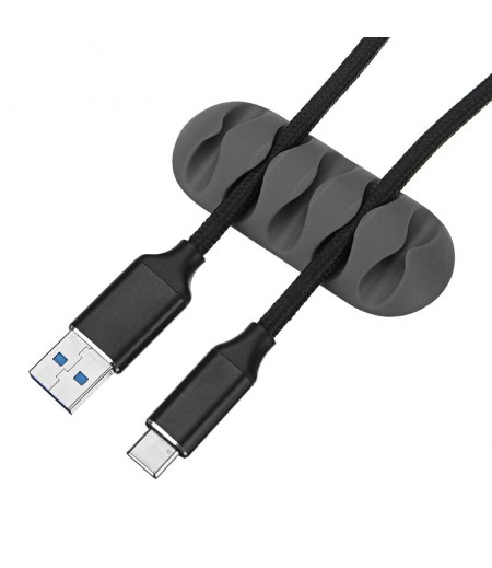  5-Channel TPR Sticky Earphone USB Cable Cord Winder Wrap Desktop Cable Organizer Wire Management Holder - White