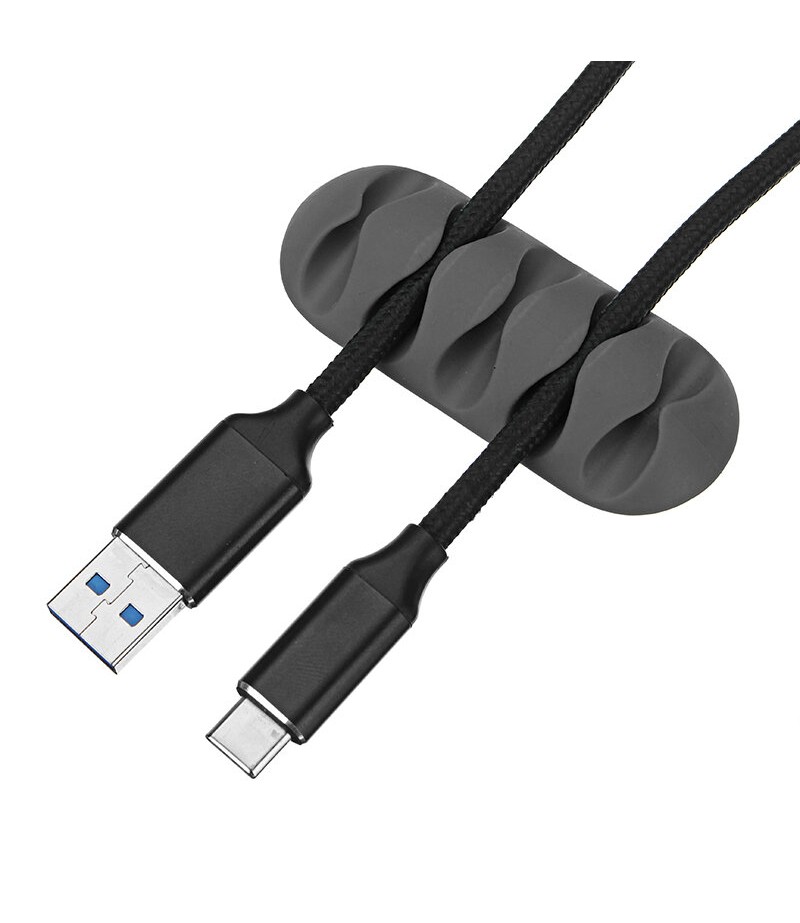  5-Channel TPR Sticky Earphone USB Cable Cord Winder Wrap Desktop Cable Organizer Wire Management Holder - White