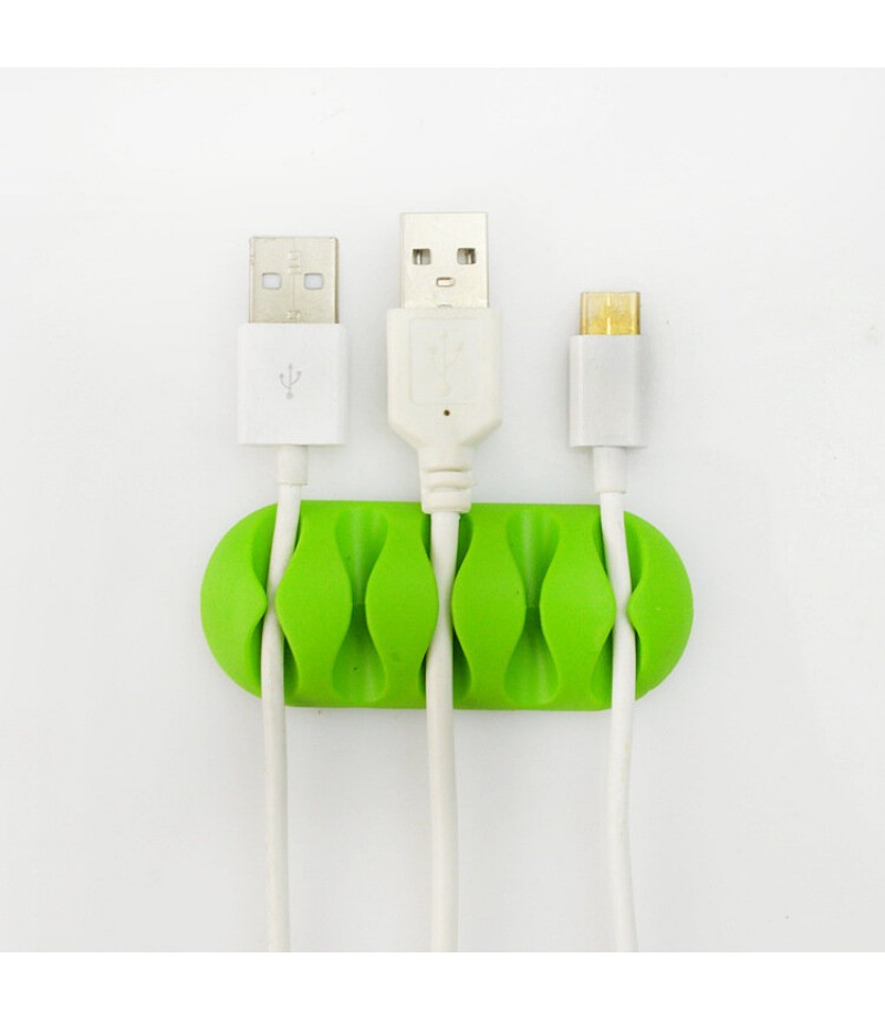  5-Channel TPR Sticky Earphone USB Cable Cord Winder Wrap Desktop Cable Organizer Wire Management Holder - White