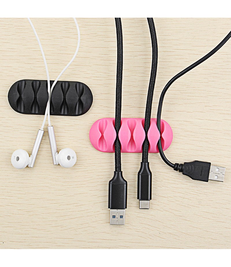  5-Channel TPR Sticky Earphone USB Cable Cord Winder Wrap Desktop Cable Organizer Wire Management Holder - White