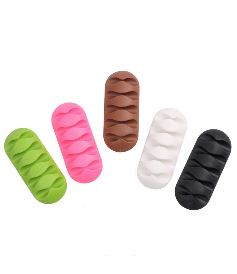  5-Channel TPR Sticky Earphone USB Cable Cord Winder Wrap Desktop Cable Organizer Wire Management Holder - White
