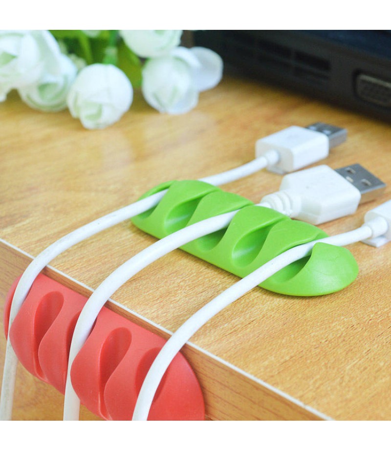  5-Channel TPR Sticky Earphone USB Cable Cord Winder Wrap Desktop Cable Organizer Wire Management Holder - White