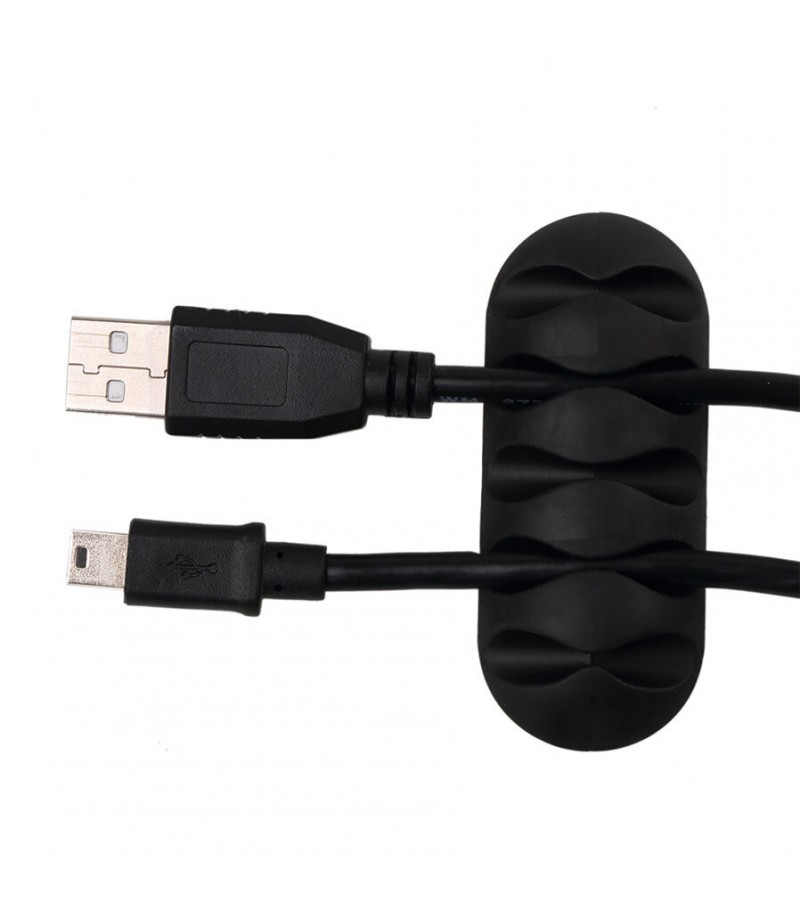  5-Channel TPR Sticky Earphone USB Cable Cord Winder Wrap Desktop Cable Organizer Wire Management Holder - White