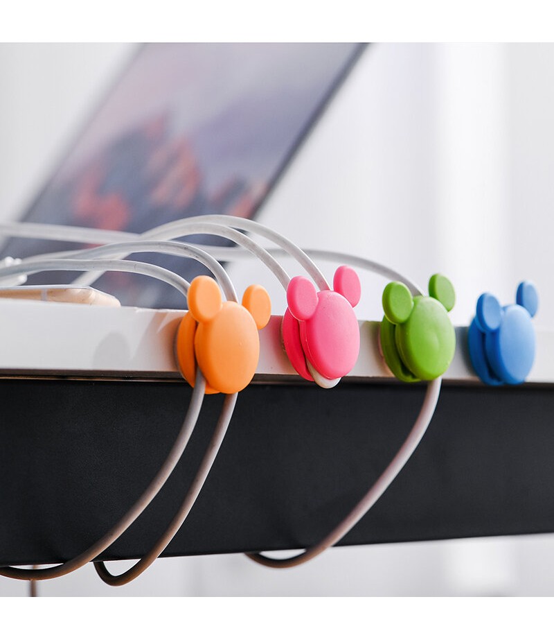 2Pcs Cute Mini Mouse Pattern Multi-function Two-way Winding Desktop Tidy Management Cable Organizer Winder for iPhone X XS Huawe