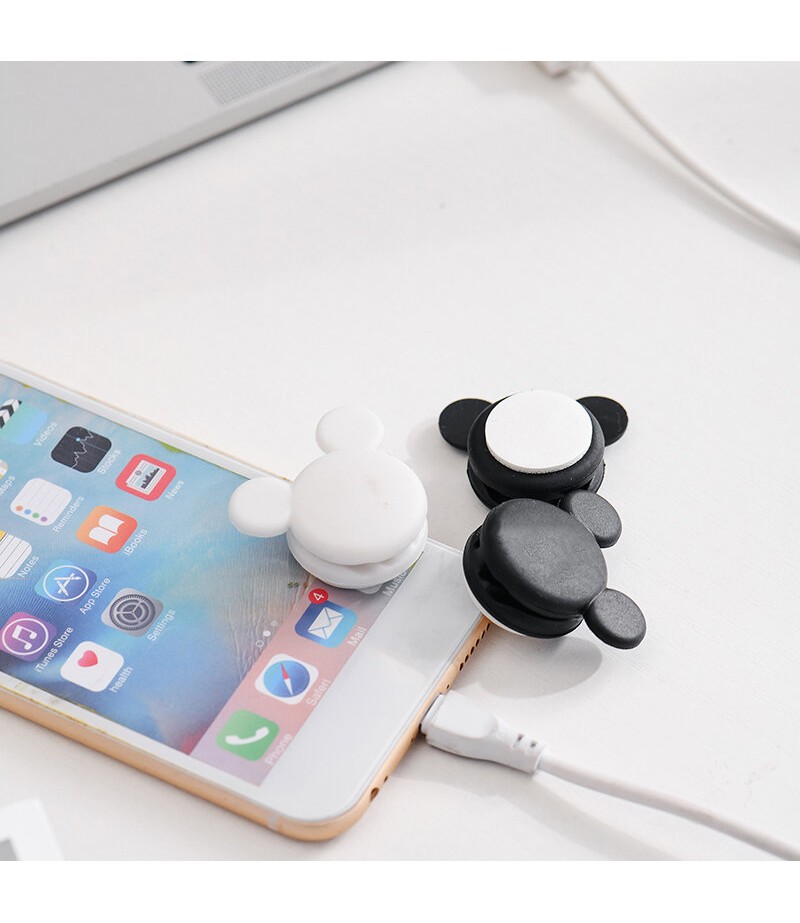 2Pcs Cute Mini Mouse Pattern Multi-function Two-way Winding Desktop Tidy Management Cable Organizer Winder for iPhone X XS Huawe