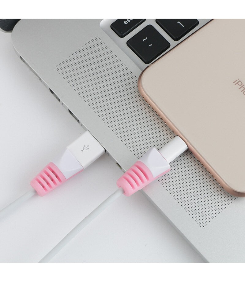 2Pcs Desktop Tidy Management Cable Protector Protective Sleeve Cover for iPhone Xiaomi Huawei Meizu -  Pink