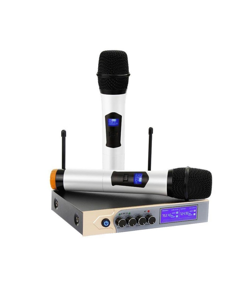 UHF Wireless Microphone System Dual Handheld Karaoke Microphone with 2 Handheld Mics for Home KTV - EU Plug