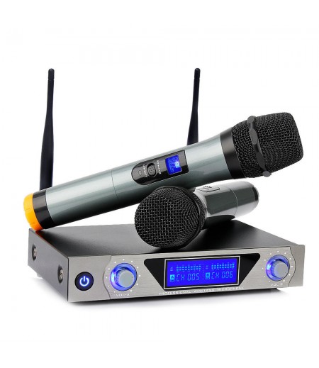 UHF Wireless Microphone System Dual Handheld Karaoke Microphone with 2 Handheld Mics for Home KTV - EU Plug