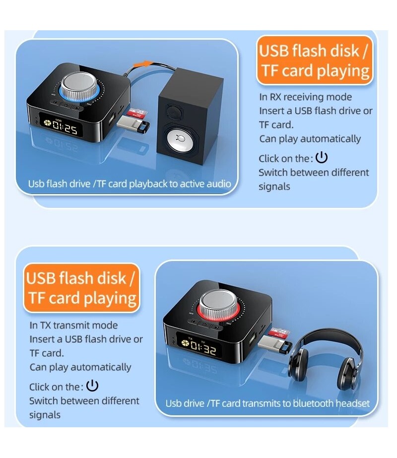 M5 Digital Display bluetooth V5.0 Audio Transmitter Receiver Wireless 3.5mm Aux / 2RCA Audio Adapter / Support USB Disk T