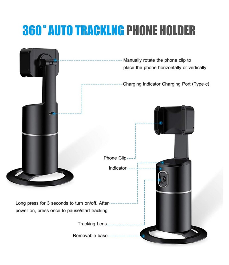 360 Degree Intelligent Rotation Auto AI Recognition Face Object Tracking Gimbal Vlog Shooting Smartphone Holder Stabilizer - Pin