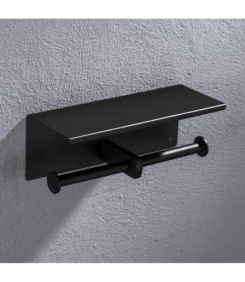 Double Roll Stainless Steel Toilet Wall Mount Mobile Phone Holder Paper Shelf