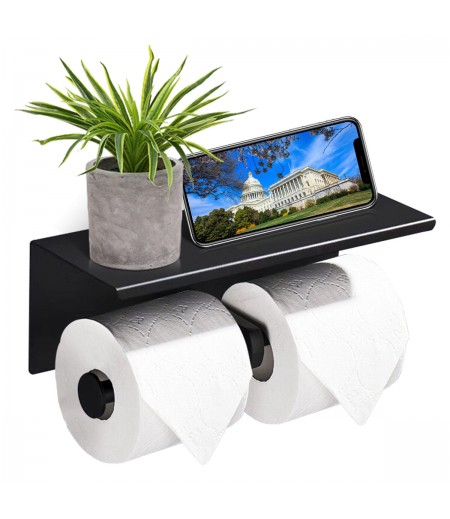 Double Roll Stainless Steel Toilet Wall Mount Mobile Phone Holder Paper Shelf