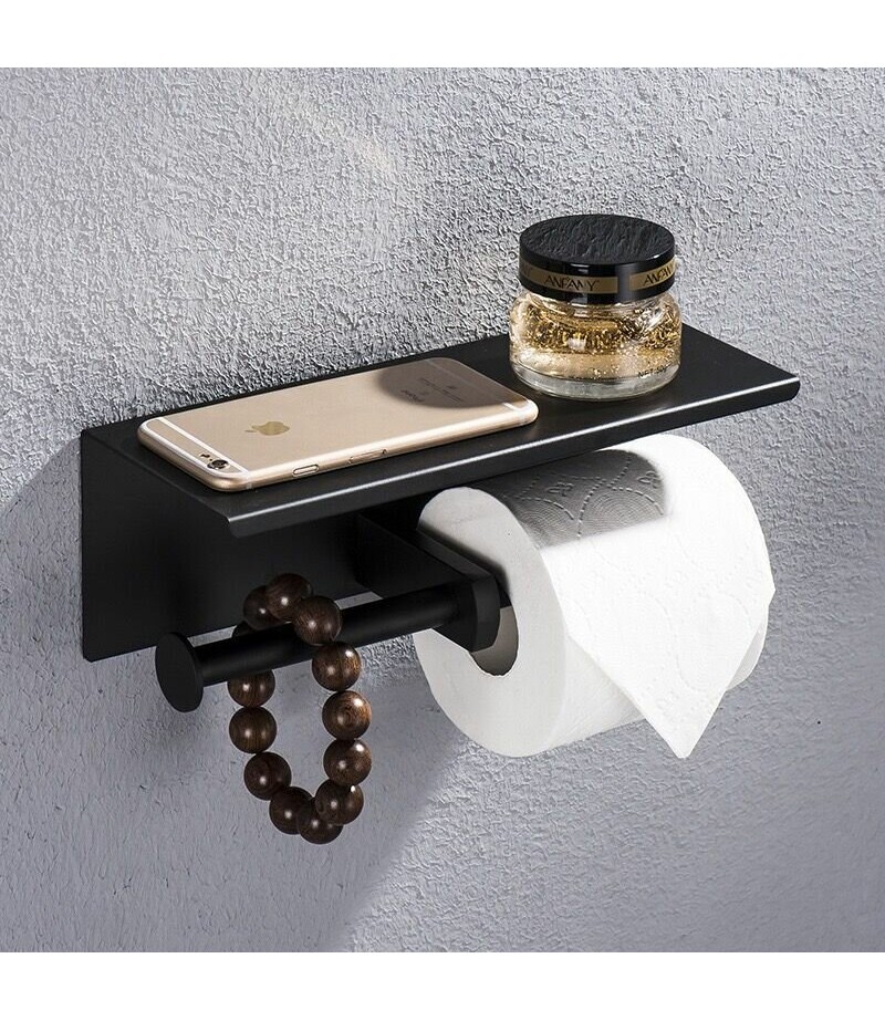Double Roll Stainless Steel Toilet Wall Mount Mobile Phone Holder Paper Shelf