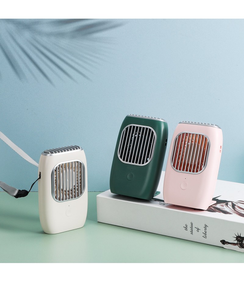 Handheld/ Desktop/ Hanging Neck USB Rechargeable 3-Gear Wind-Speed Mini Pocket Fan - White
