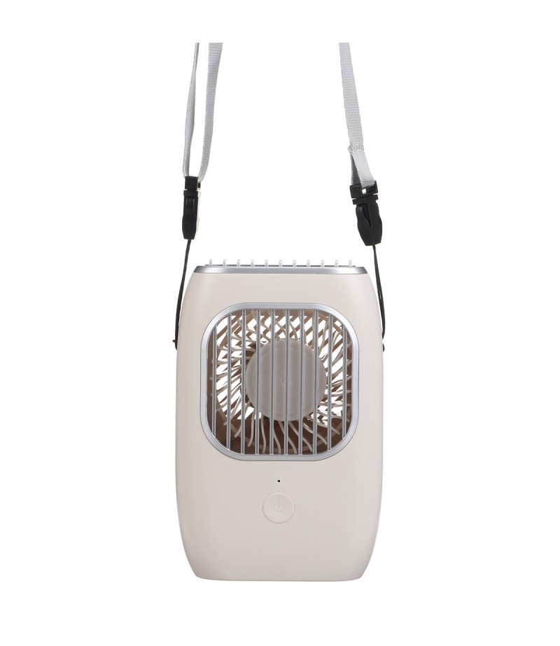 Handheld/ Desktop/ Hanging Neck USB Rechargeable 3-Gear Wind-Speed Mini Pocket Fan - White
