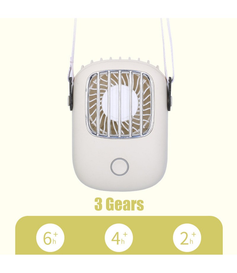 Handheld/ Desktop/ Hanging Neck USB Rechargeable 3-Gear Wind-Speed Mini Pocket Fan - White