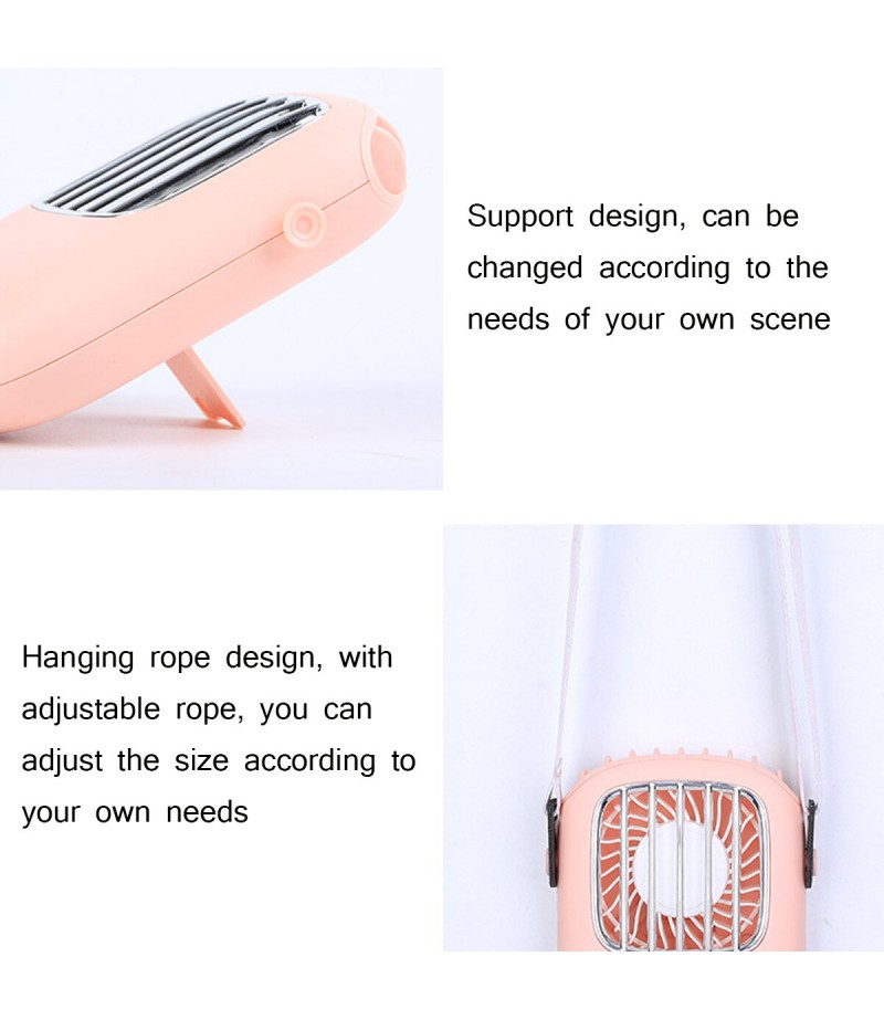 Handheld/ Desktop/ Hanging Neck USB Rechargeable 3-Gear Wind-Speed Mini Pocket Fan - White