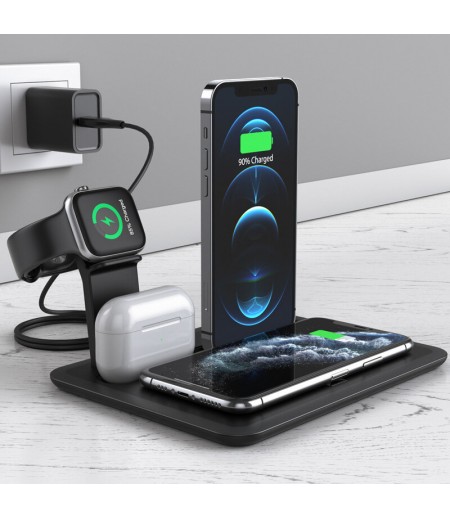 5-IN-1 15W Qi Wireless Charger Charging Pad Stand Dock Mobile Phone Holder Stand for iPhone iWatch Airpods - Black