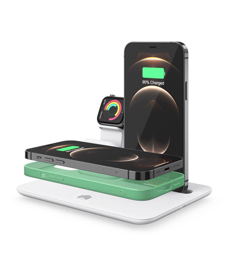 5-IN-1 15W Qi Wireless Charger Charging Pad Stand Dock Mobile Phone Holder Stand for iPhone iWatch Airpods - Black