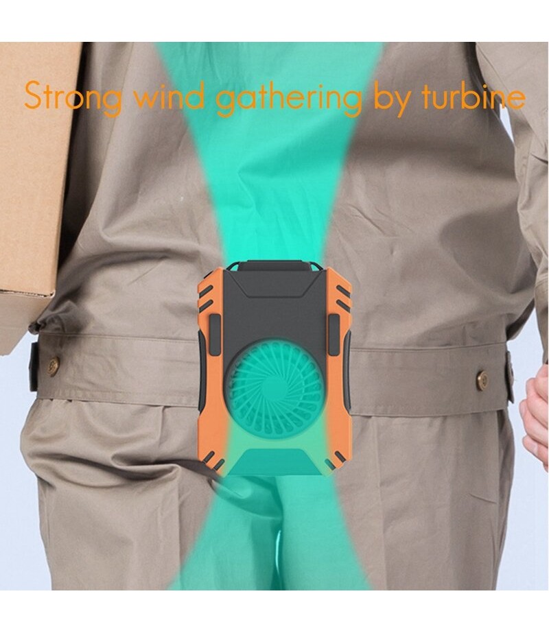  Hanging Waist Fan USB Charging LED Light Power Source Portable Outdoor Fan - Black