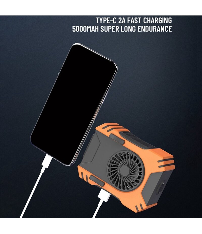  Hanging Waist Fan USB Charging LED Light Power Source Portable Outdoor Fan - Black