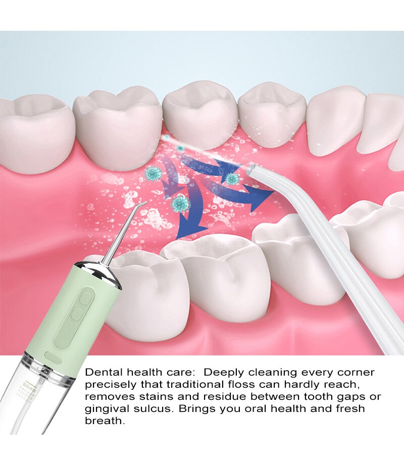 Electric Dental Water Flosser Oral Irrigator Tooth Cleaning Waterproof 220ml Water Tank - Pink