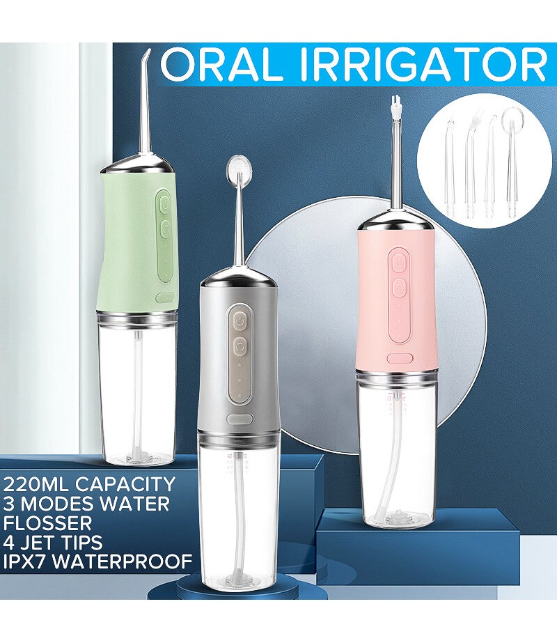 Electric Dental Water Flosser Oral Irrigator Tooth Cleaning Waterproof 220ml Water Tank - Pink