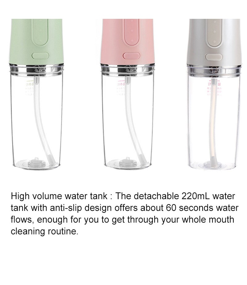 Electric Dental Water Flosser Oral Irrigator Tooth Cleaning Waterproof 220ml Water Tank - Pink