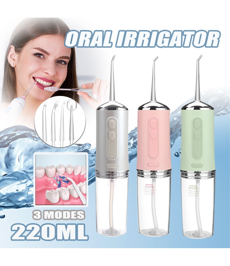 Electric Dental Water Flosser Oral Irrigator Tooth Cleaning Waterproof 220ml Water Tank - Pink