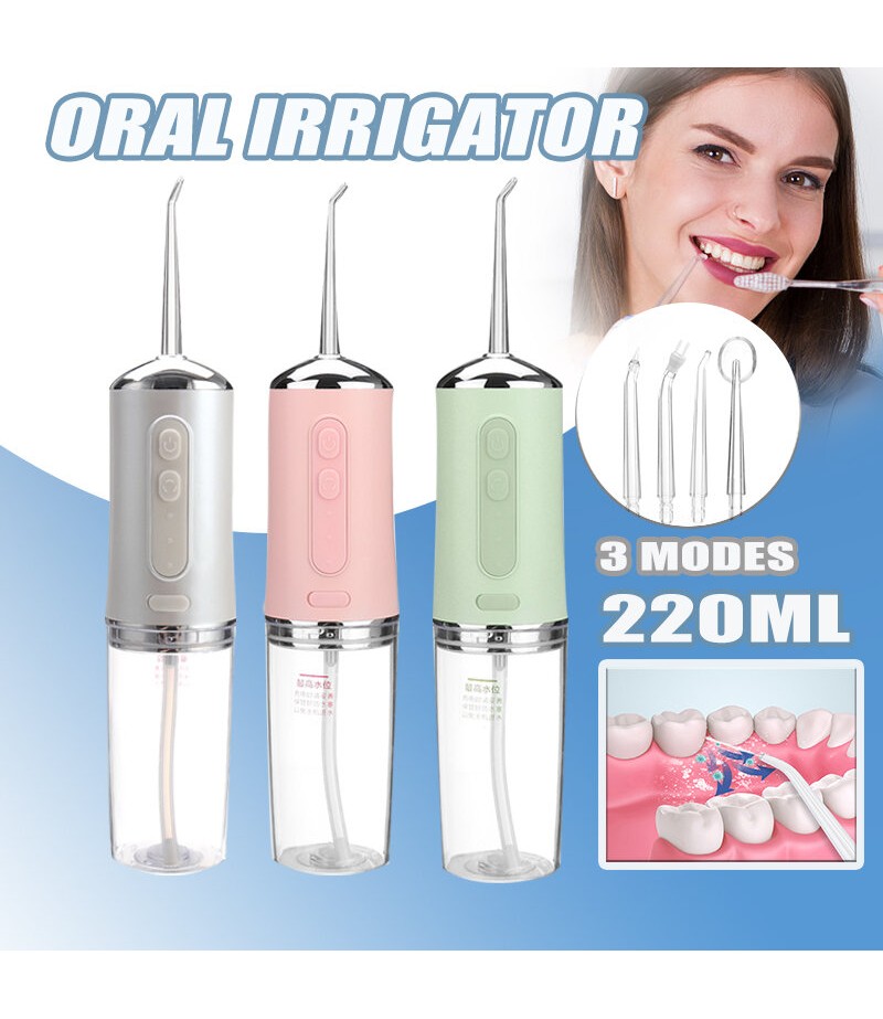 Electric Dental Water Flosser Oral Irrigator Tooth Cleaning Waterproof 220ml Water Tank - Pink