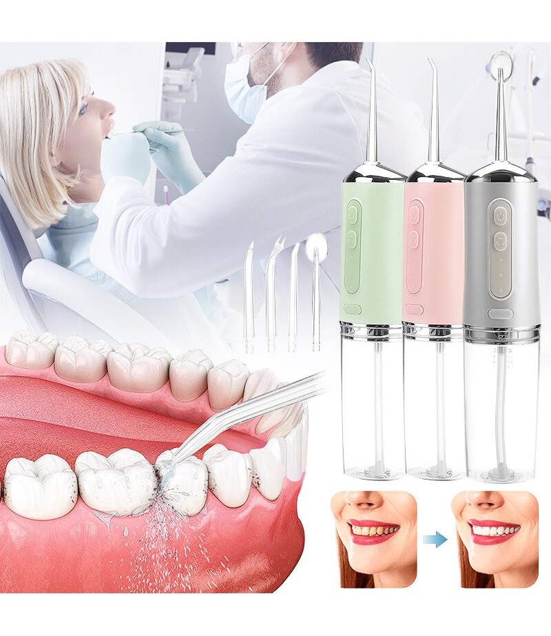 Electric Dental Water Flosser Oral Irrigator Tooth Cleaning Waterproof 220ml Water Tank - Pink