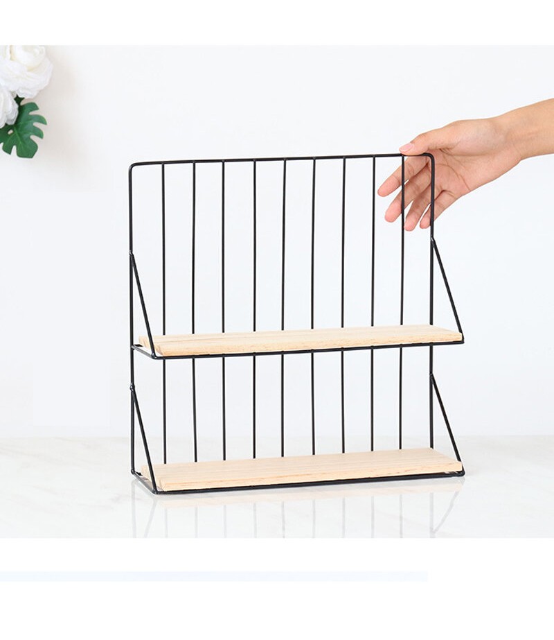  Wrought Rron Double Wall Rack Holder Creative Desktop Storage Organizer - Black